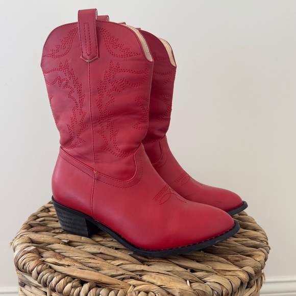 Cowgirl Chunky Heel Classic Red Boots Embroidered Western Boots Size 2 - Picture 1 of 10